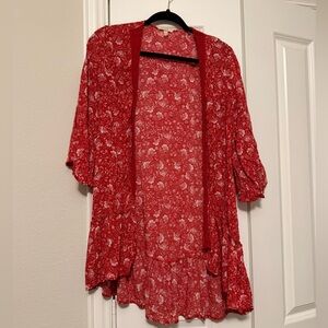 Maurices Red and White Floral Kimono